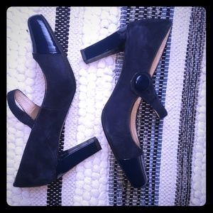 Franco Sarto blue strap leather heels.